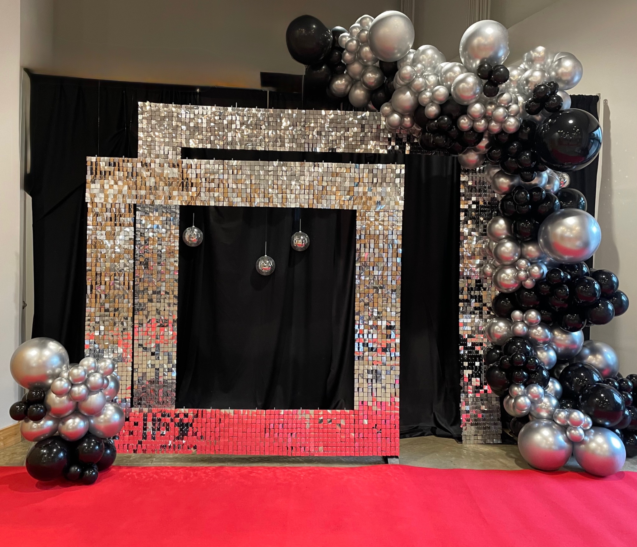 Adina Event Design — Corporate Silver Backdrop & Black Drapery
